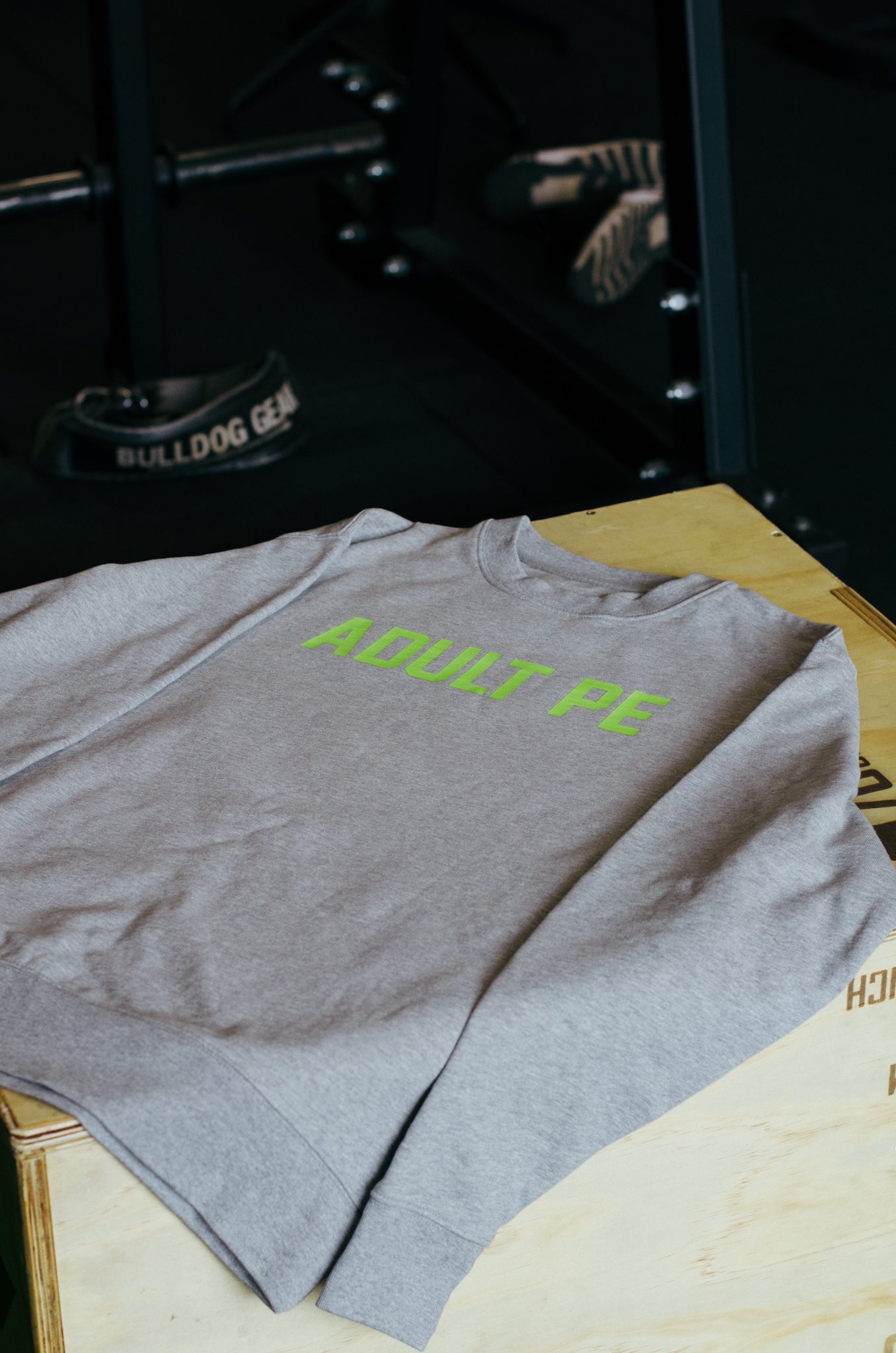 'OG ADULT PE' FLURO GREEN HEAVYWEIGHT SWEATSHIRT - GREY
