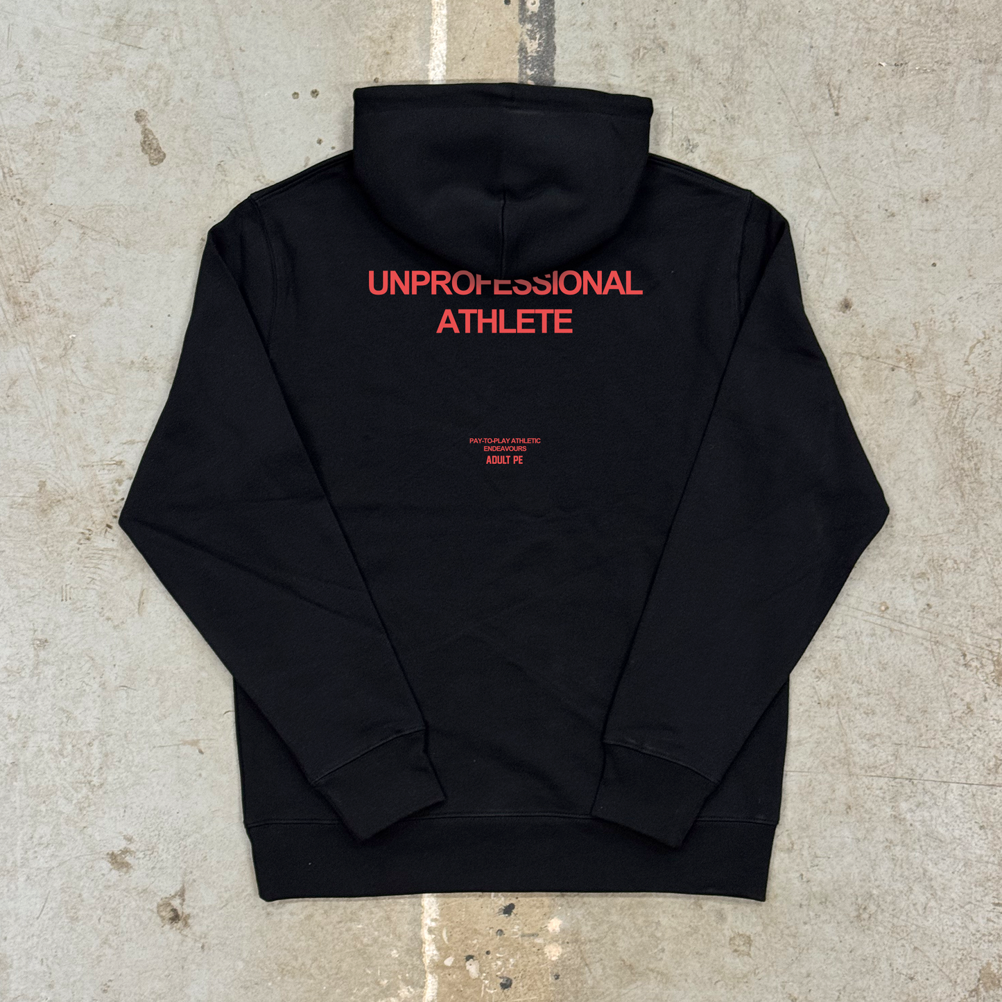 'UNPROFESSIONAL AHLETE' CORAL WARM UP HOOD - BLACK