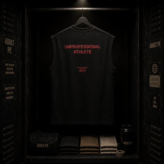 Limited Run 'Unprofessional Athlete' - Heavyweight Cut Off Tee - Faded Black
