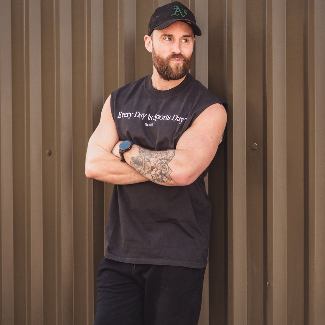 Limited Run 'EVERY DAY IS SPORTS DAY' - Heavyweight Cut Off Tee - Faded Black