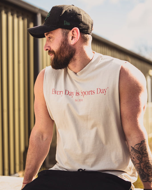 Limited Run 'EVERY DAY IS SPORTS DAY' - Heavyweight Cut Off Tee - Faded Bone