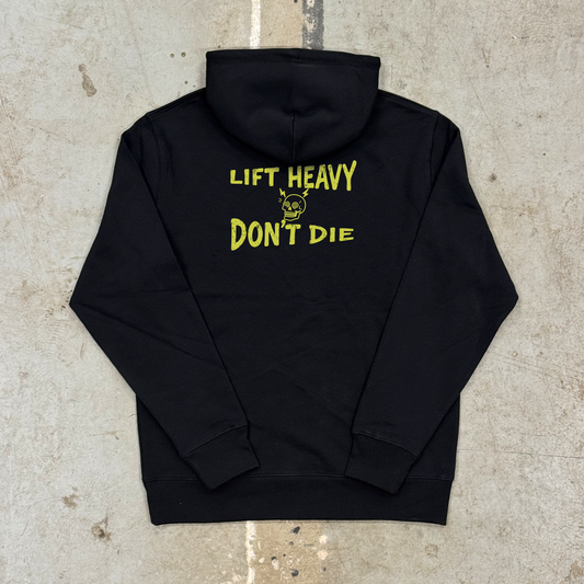 'LIFT HEAVY DON'T DIE' WARM UP HOOD - BLACK