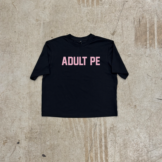 'ADULT PE' PINK PERFORMANCE CROP - BLACK