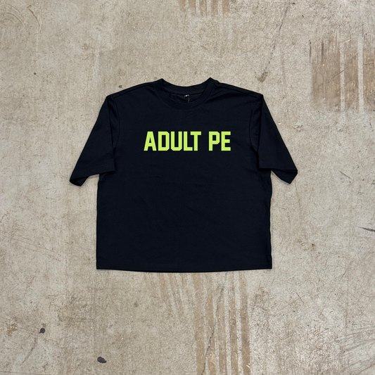 'ADULT PE' FLURO GREEN PERFORMANCE CROP - BLACK