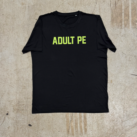 'ADULT PE' FLURO GREEN TRAINING TEE - BLACK