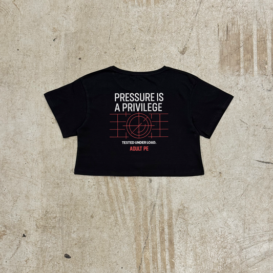 'PRESSURE IS A PRIVILEGE' CROPPED TEE - BLACK