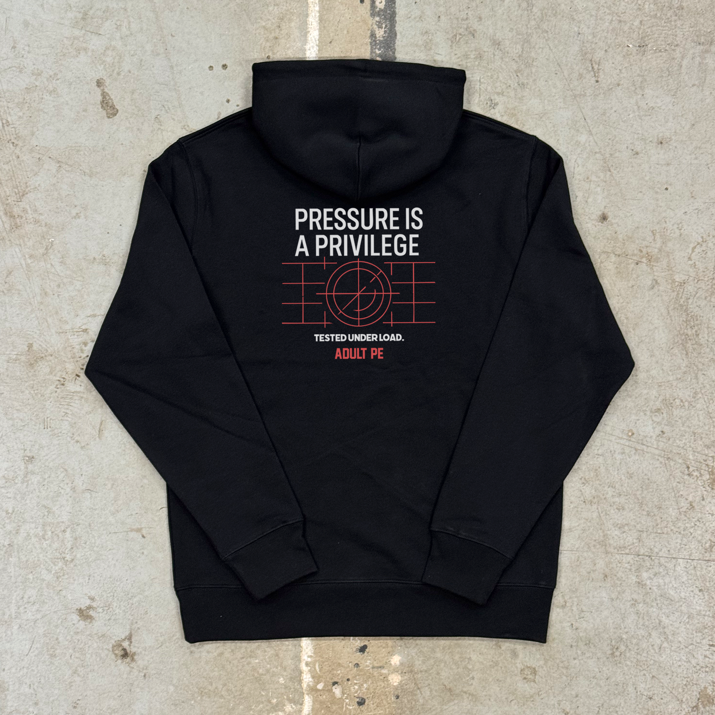 'PRESSURE IS A PRIVILEGE' WARM UP HOOD - BLACK