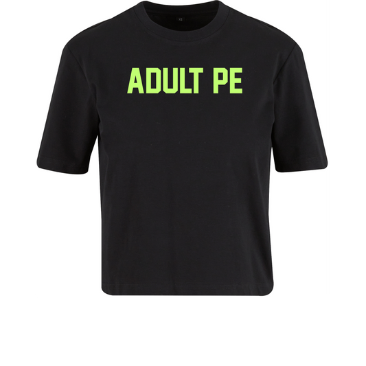 'ADULT PE' FLURO GREEN PERFORMANCE CROP - BLACK