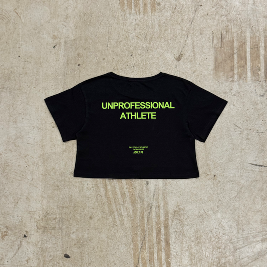 'UNPROFESSIONAL ATHLETE' GREEN CROPPED TEE - BLACK
