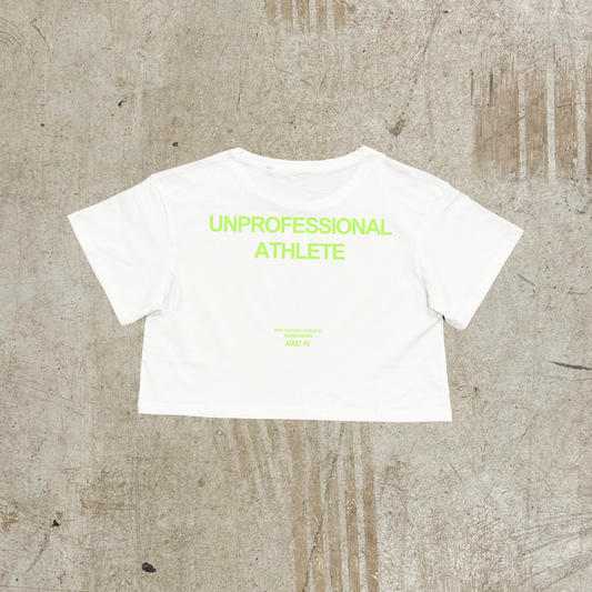 'UNPROFESSIONAL ATHLETE' GREEN CROPPED TEE - WHITE