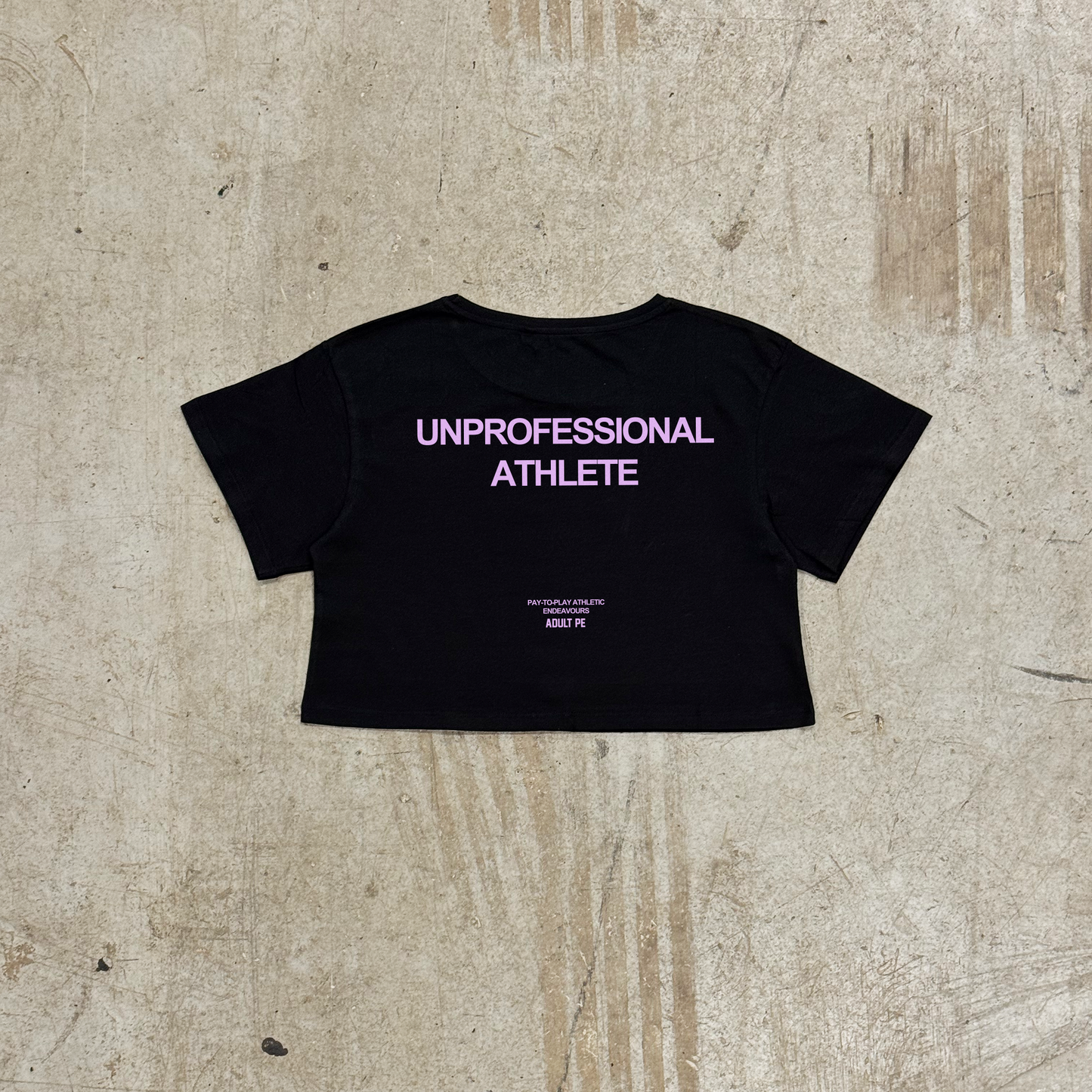 'UNPROFESSIONAL ATHLETE' PURPLE CROPPED TEE - BLACK