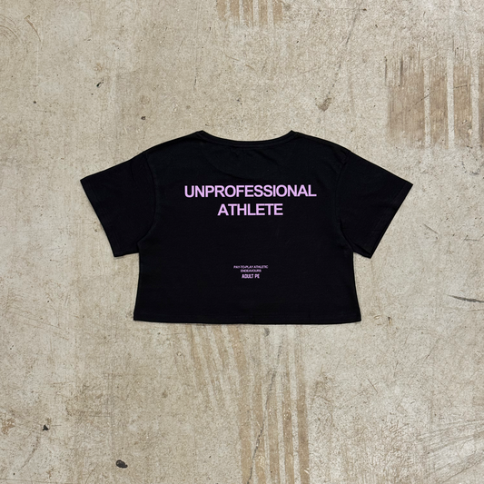 'UNPROFESSIONAL ATHLETE' PURPLE CROPPED TEE - BLACK