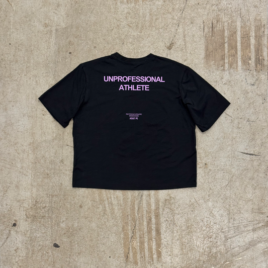 'UNPROFESSIONAL ATHLETE' PURPLE PERFORMANCE CROP - BLACK